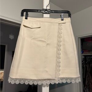 Theory Cream Lace-Trim Mini Skirt